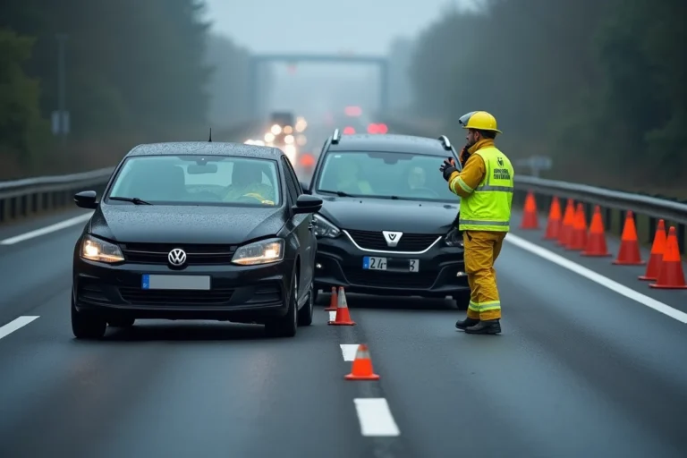Scène d'accident sur l'autoroute A31 avec véhicules accidentés et pompiers en intervention