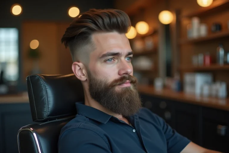 Portrait d'un homme avec une barbe Van Dyke soignée dans un salon de coiffure moderne