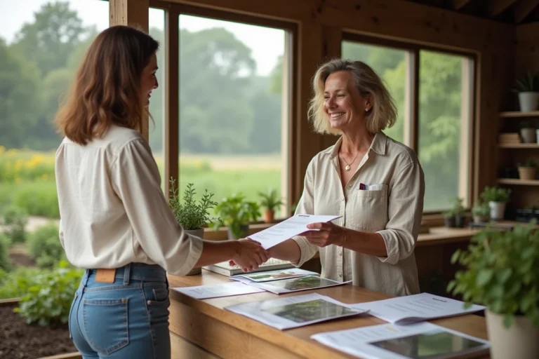 Une femme soumet sa demande de jardin familial au bureau de l'association locale de jardinage