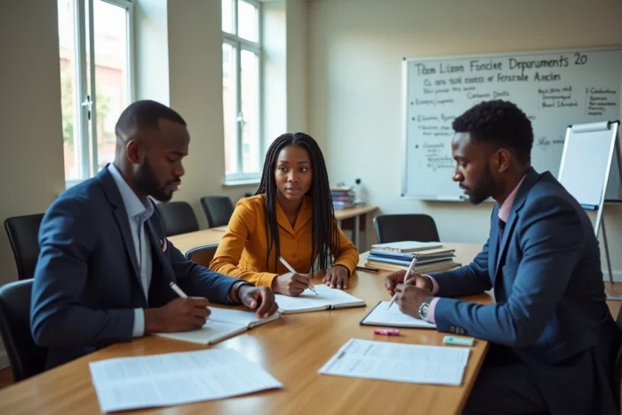Étudiants en formation pour obtenir leur licence d'agent immobilier dans une salle de cours à Dakar