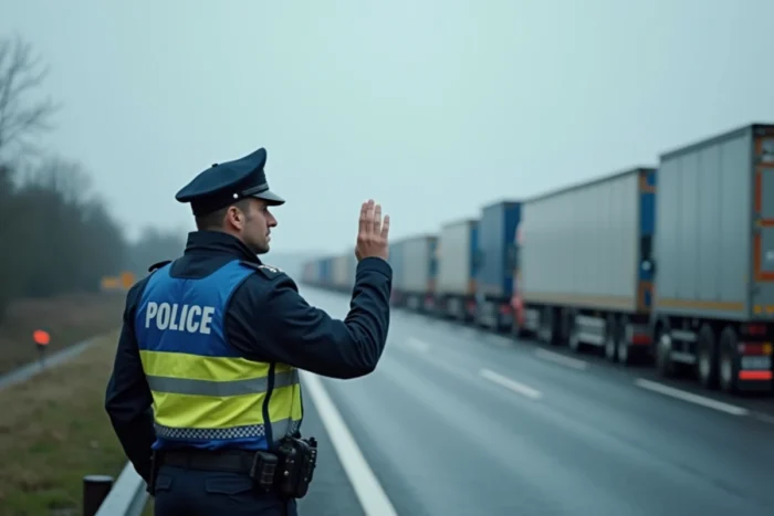 Gendarme de la route régulant la circulation lors des perturbations suite à un accident sur l'A31