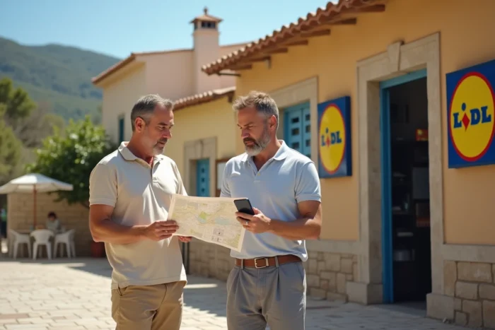 Homme consultant une carte pour trouver un magasin Lidl en Corse du Sud